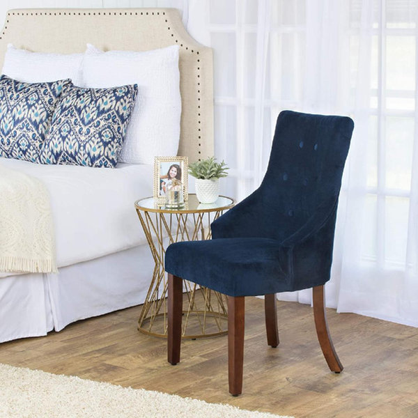 Rosdorf Park Gurine Tufted Velvet Wing Back Parsons Chair in Dark/Navy